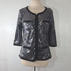 Iman Sequin Silver & Black Jacket Blazer  size Medium